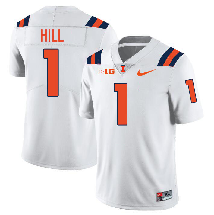 Men #1 Demetrius Hill Illinois Fighting Illini College Football Jerseys Stitched-White